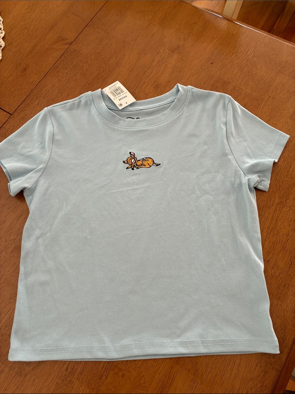 DISNEY NWT Kids Light Blue Short-Sleeve Tee with Fawn Embroidery SIZE Med